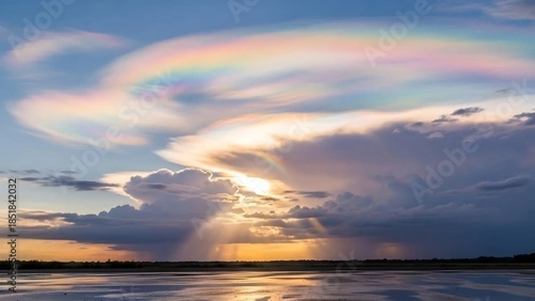 Obraz Iridescent Clouds at Sunset over Water