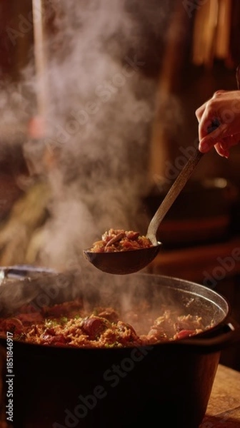 Obraz Serving Spoon Scooping Hot Stew