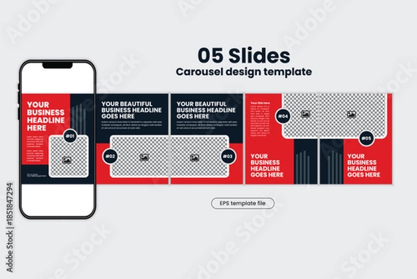Obraz Red Business Carousel Instagram Post Template with Stroke-Based Modern Layout