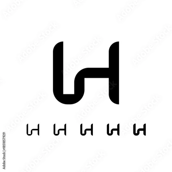 Fototapeta Letter H, digital alphabet cyber font, including set of five different letters, vector illustration 10EPS