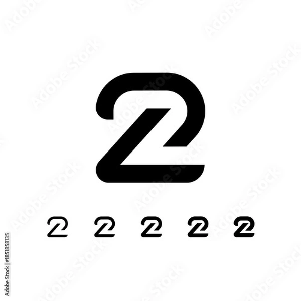 Fototapeta Number 2, digital numeral two, including set of five different cyber numbers, vector illustration 10EPS