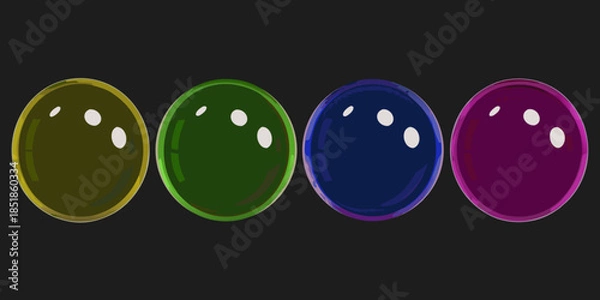 Obraz Four colorful oval gems with white highlights against a dark background