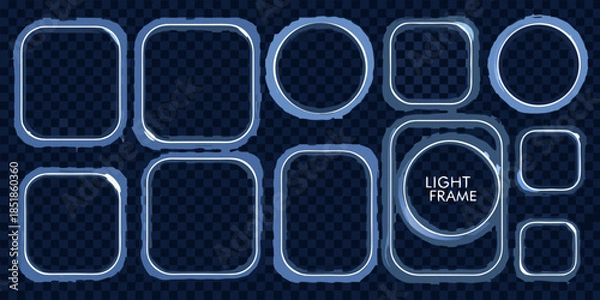 Obraz Collection of various silver frames with rounded and rectangular shapes on transparent background