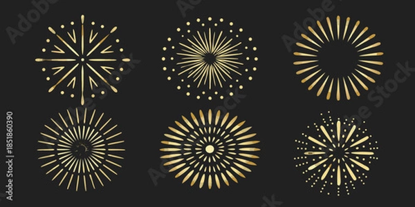 Obraz Golden firework bursts and starbursts on a dark background decorative design