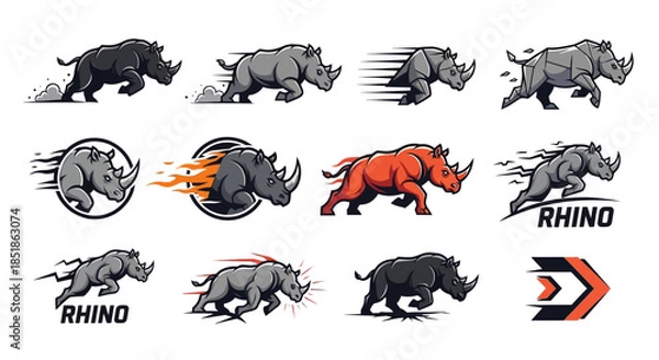 Obraz Various Rhino Illustrations in Different Styles.