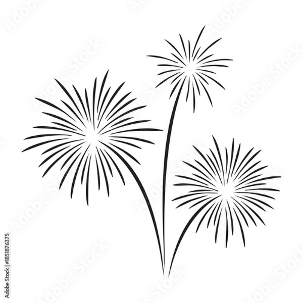 Obraz Three fireworks exploding simple black and white line art illustration