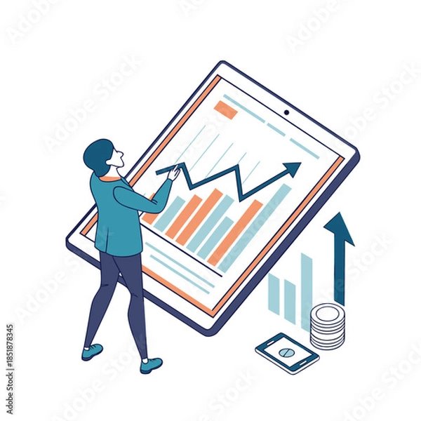 Obraz business man drawing graph using tab