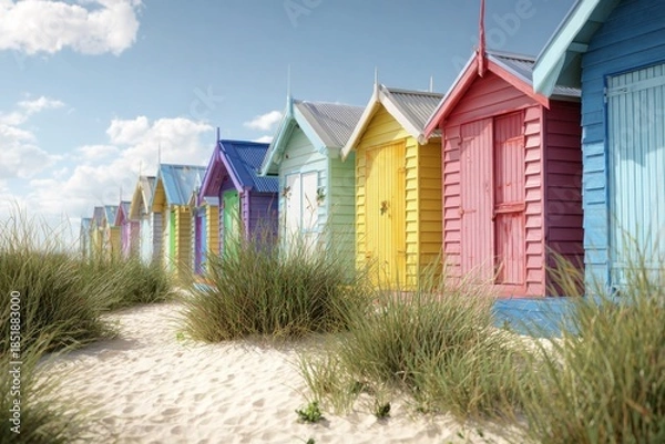 Obraz Colorful Beach Boxes on Sunny Shore