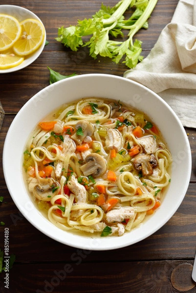 Obraz Diet chicken noodle soup with vegetables