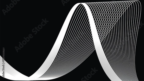 Obraz Abstract White Wave Line Pattern on Black Background Modern Linear Flow