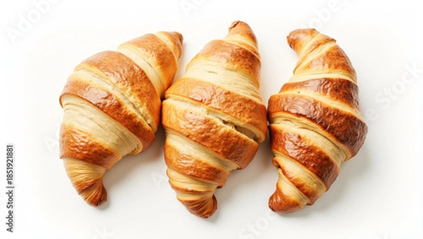Obraz Three flaky croissants on white surface. Top view
