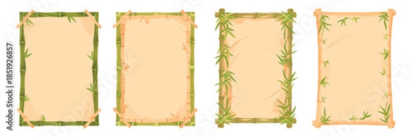 Obraz Nature-themed bamboo borders holding parchment sheets, flat design