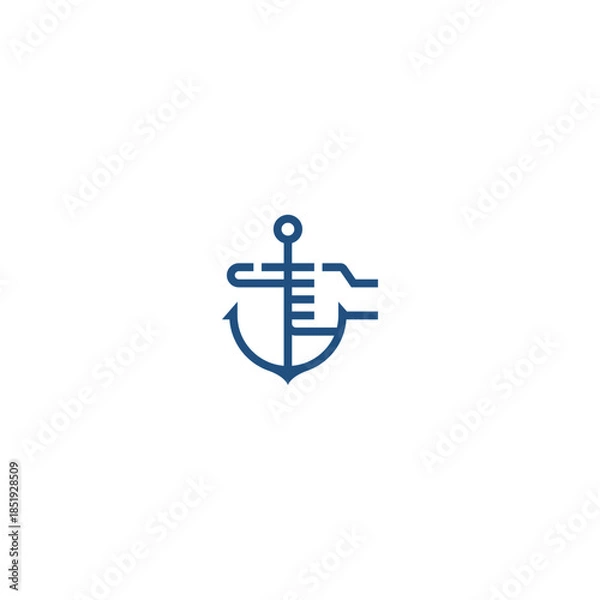 Fototapeta Sea anchor pointer line logo.