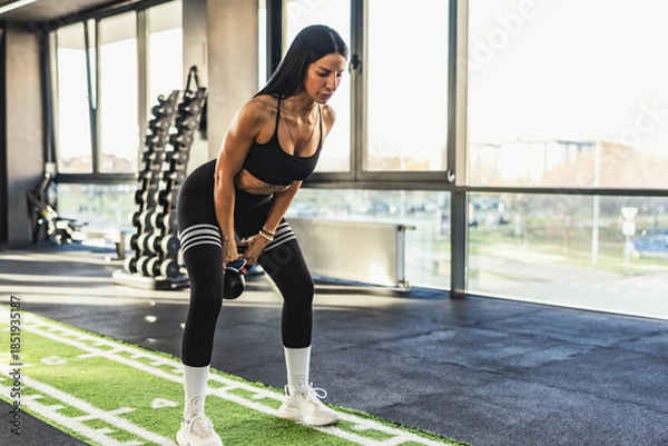 Obraz Woman Doing Workout With Kettlebell