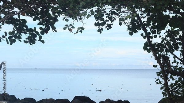 Obraz Sea view with green trees frame