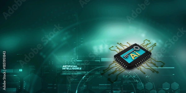 Fototapeta 3d rendering AI On microchips