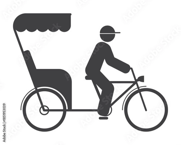 Fototapeta man drive trishaw three wheel bicycle icon