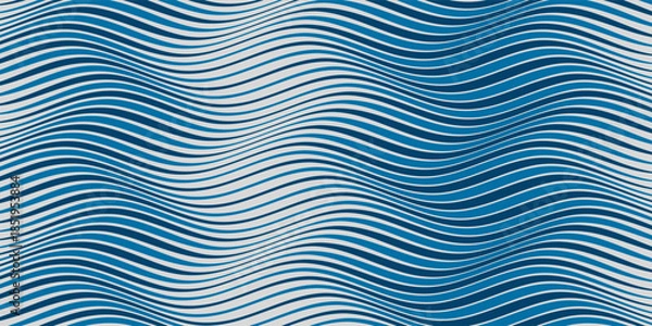 Fototapeta Water waves seamless pattern, vector curve lines abstract repeat tiling background, blue colored rhythmic waves.