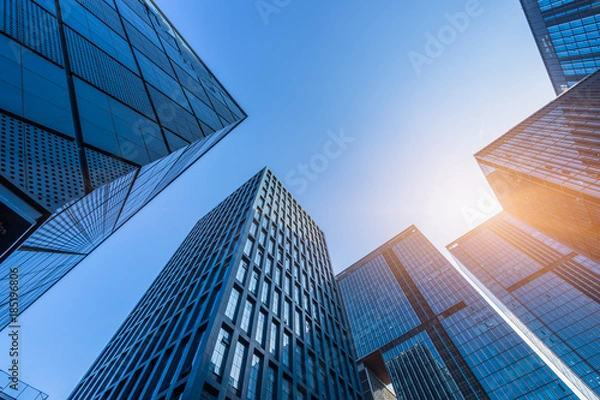 Fototapeta low angle view of skyscrapers in city of China.