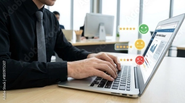 Obraz Employee Using Laptop, Office Environment, Visual Feedback System