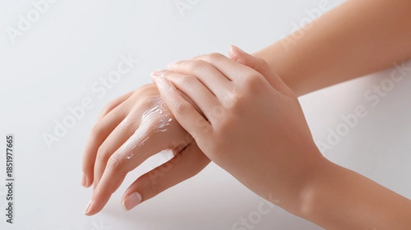 Obraz A woman's hands are covered in lotion