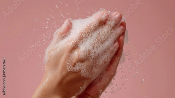 Obraz A hand is covered in soap bubbles