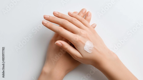 Obraz A woman's hand is covered in lotion