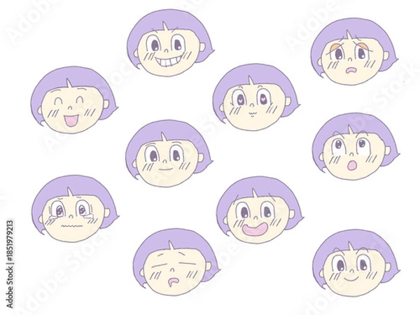 Fototapeta 女の子　表情アイコンセット