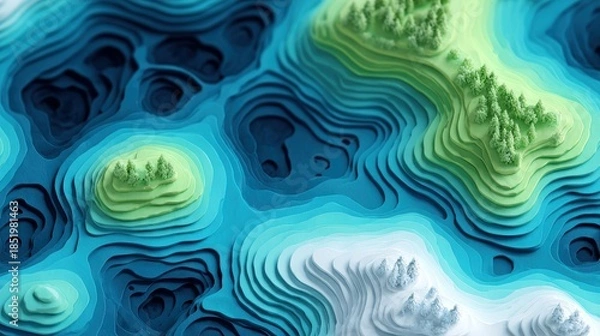 Obraz Virtual earth mapping front view flat design 3D render Split-complementary color scheme.