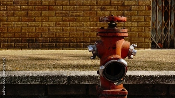 Obraz red fire hydrant on sidewalk