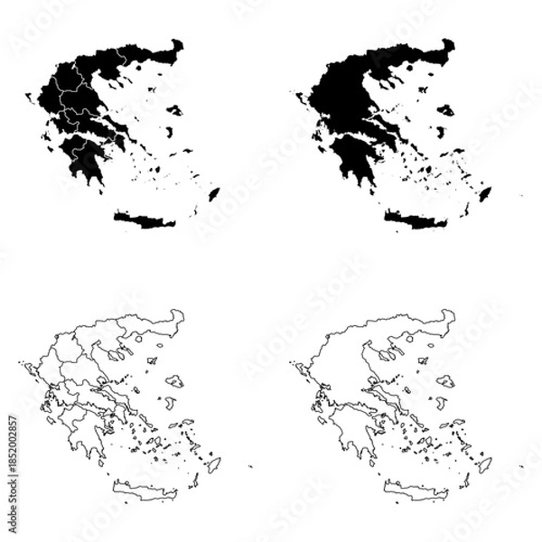 Obraz Greece Outline and Solid Fill Map Set.