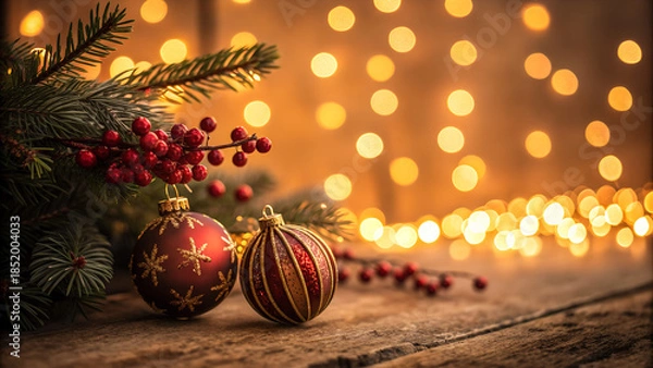 Obraz Warm Festive Background With Featuring Soft Golden Lights