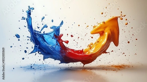 Obraz Blue and orange paint splashes forming an arrow shape liquid