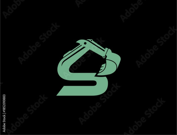 Obraz Excavator construction logo on black