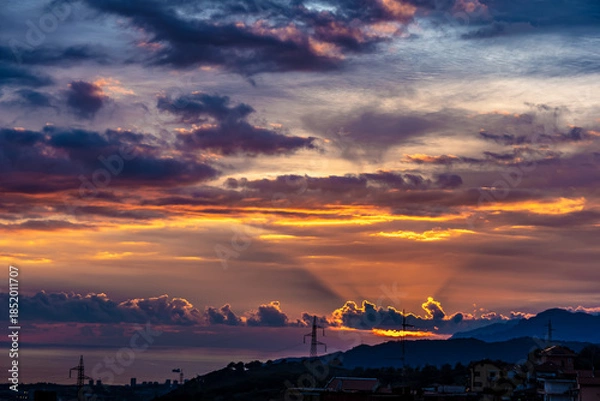 Obraz Sunset sunlight effect with cloudy sky