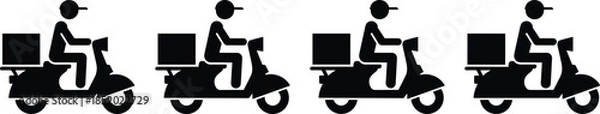 Obraz Food delivery rider icon set, scooter courier silhouette, fast shipping concept, online order service, logistics transport symbol, delivery man illustration, flat design graphic