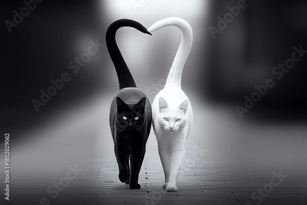 Obraz black and white cats, AI generated