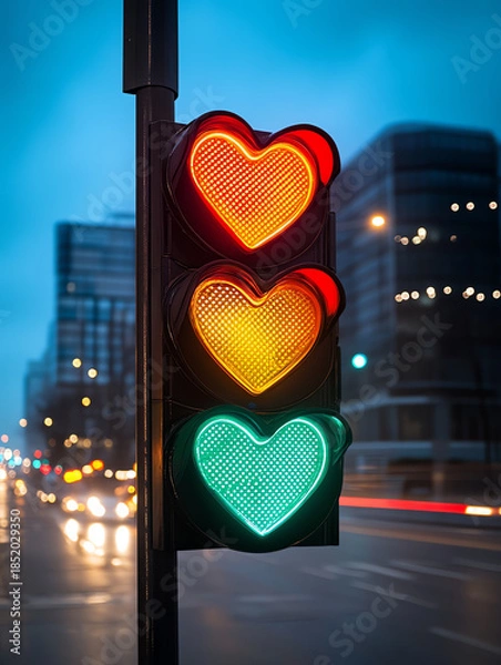 Obraz heart-shaped traffic lights, AI generated