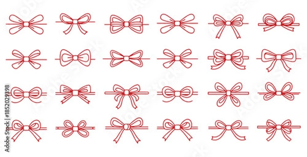 Obraz Collection of 24 unique red line art gift bows and decorative ribbons perfect for holiday wrapping