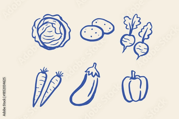 Obraz Vegetable Set Doodle Outline Vector Illustration