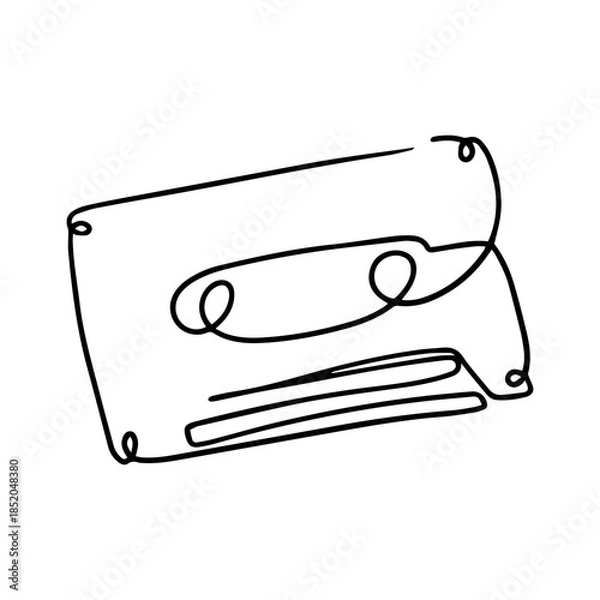 Fototapeta cassette one line art doodle vector illustration
