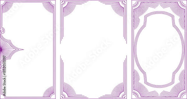 Fototapeta Three decorative frames with intricate purple patterns on white background