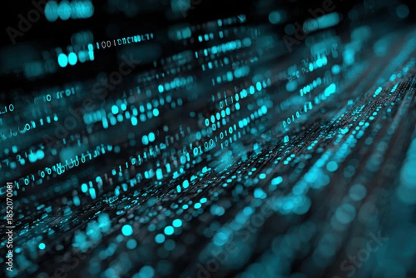 Obraz Futuristic data scanner background cyber neon binary code technology abstract digital matrix flows across dark surface with glowing data stream