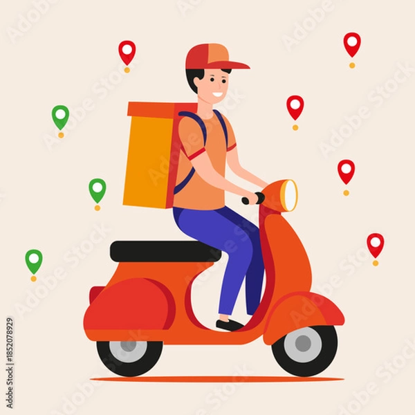 Obraz Delivery guy on a scooter
