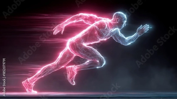 Obraz athlete running with neon glow effect