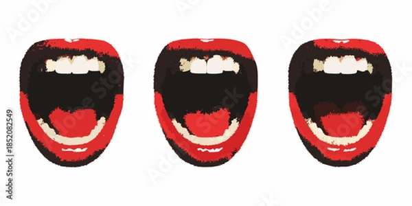 Obraz Three open mouths displaying teeth and tongues in a graphic illustration