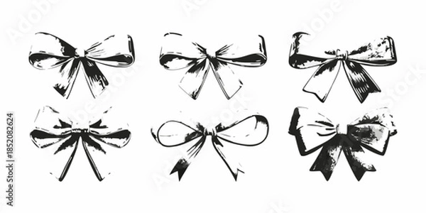 Obraz A collection of hand drawn black and white ribbon bows in various styles