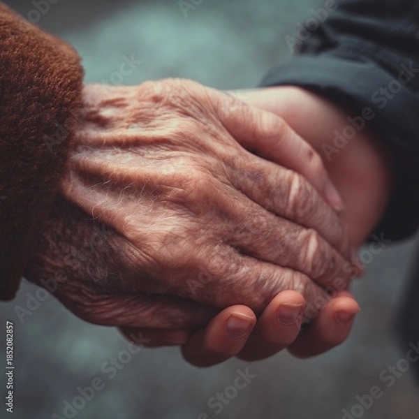 Obraz two people holding hands showing generational connection