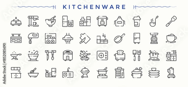 Obraz Kitchenware icon set. Vector outline icons collection. Contains such icons as appliance, cook, house, dishwasher, domestic, household appliances. Editable stroke vector art. Household icon.
