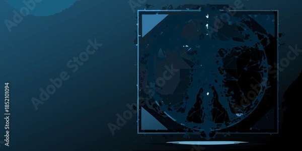 Fototapeta Abstract dark blue image featuring a distorted framed shape with highlights